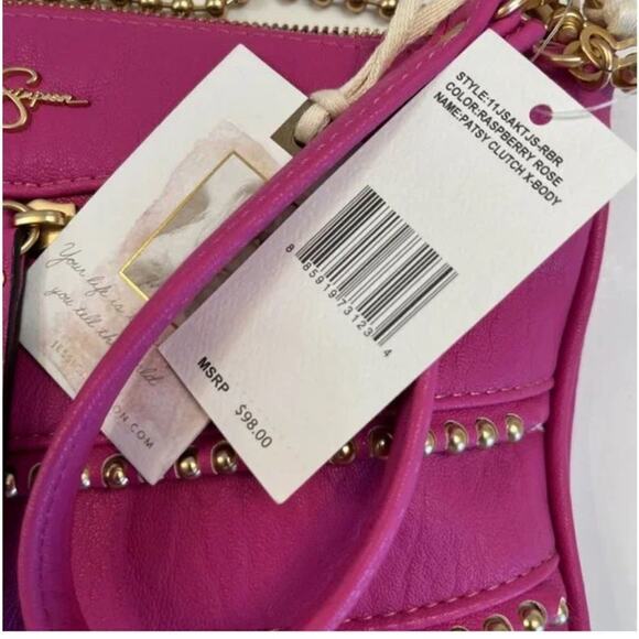 Jessica Simpson Patsy Clutch Crossbody Bag in Pink with Gold Studs, New with Tag - Picture 10 of 12